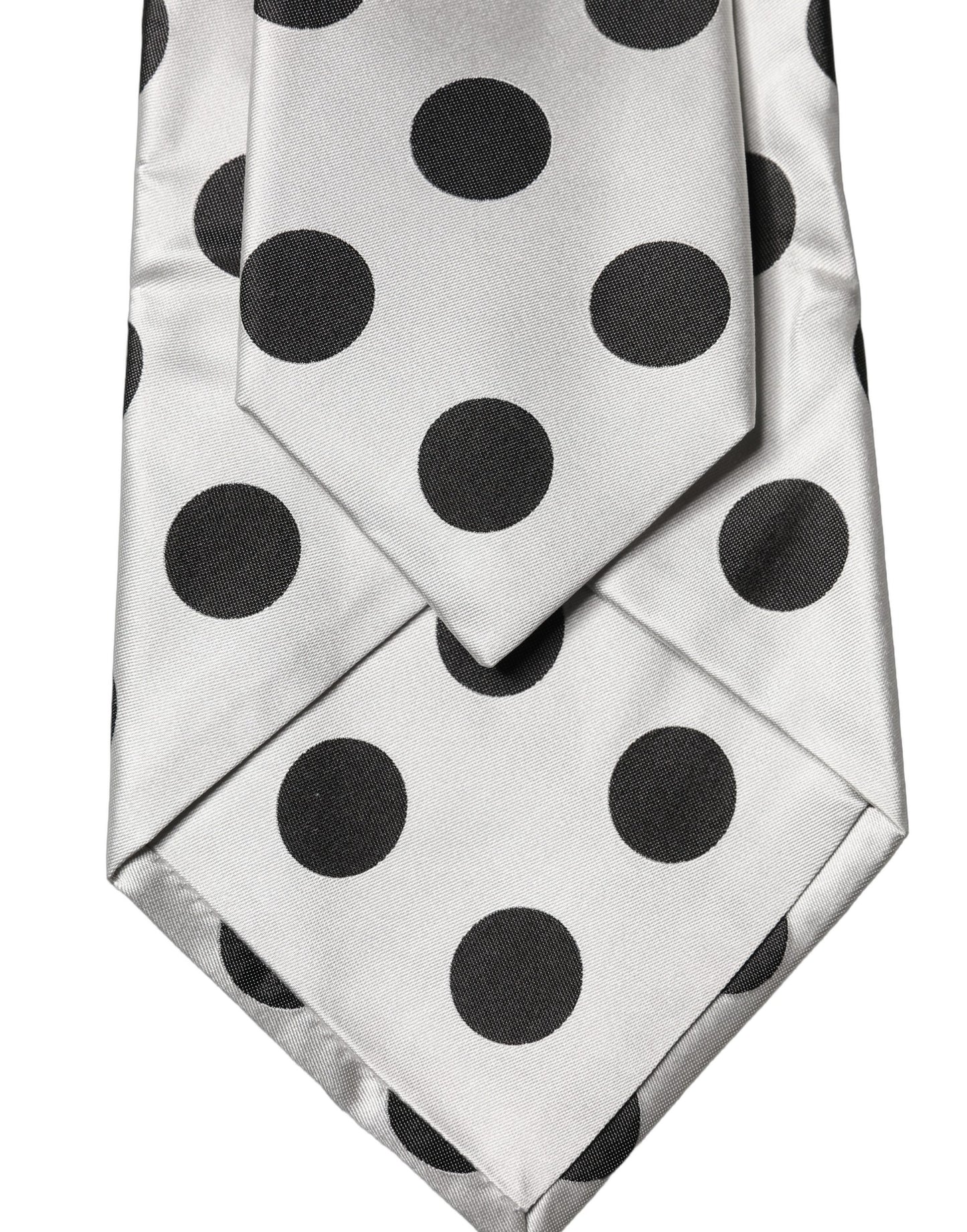 Dolce & Gabbana White Black Polka Dot Silk Adjustable Necktie