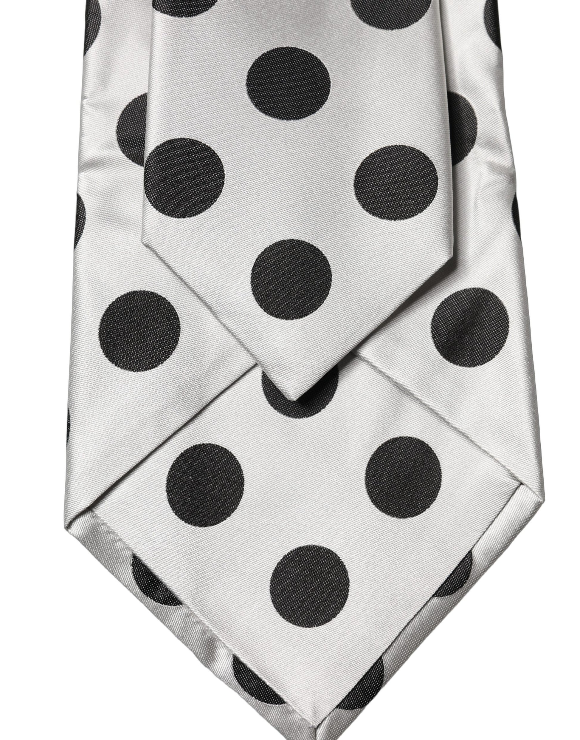 Dolce & Gabbana White Black Polka Dot Silk Adjustable Necktie