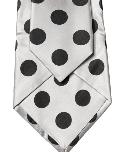 Dolce & Gabbana White Black Polka Dot Silk Adjustable Necktie