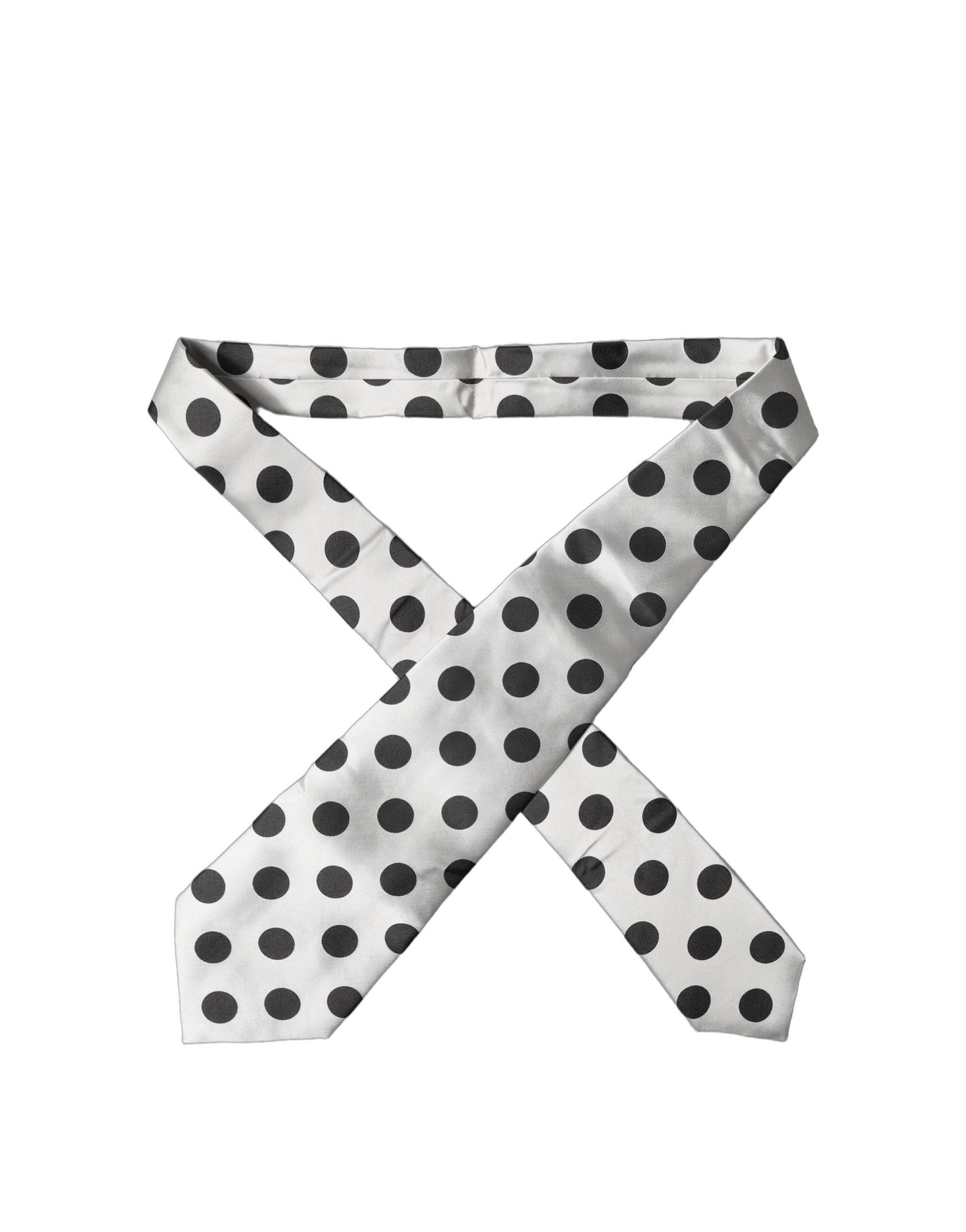 Dolce & Gabbana White Black Polka Dot Silk Adjustable Necktie