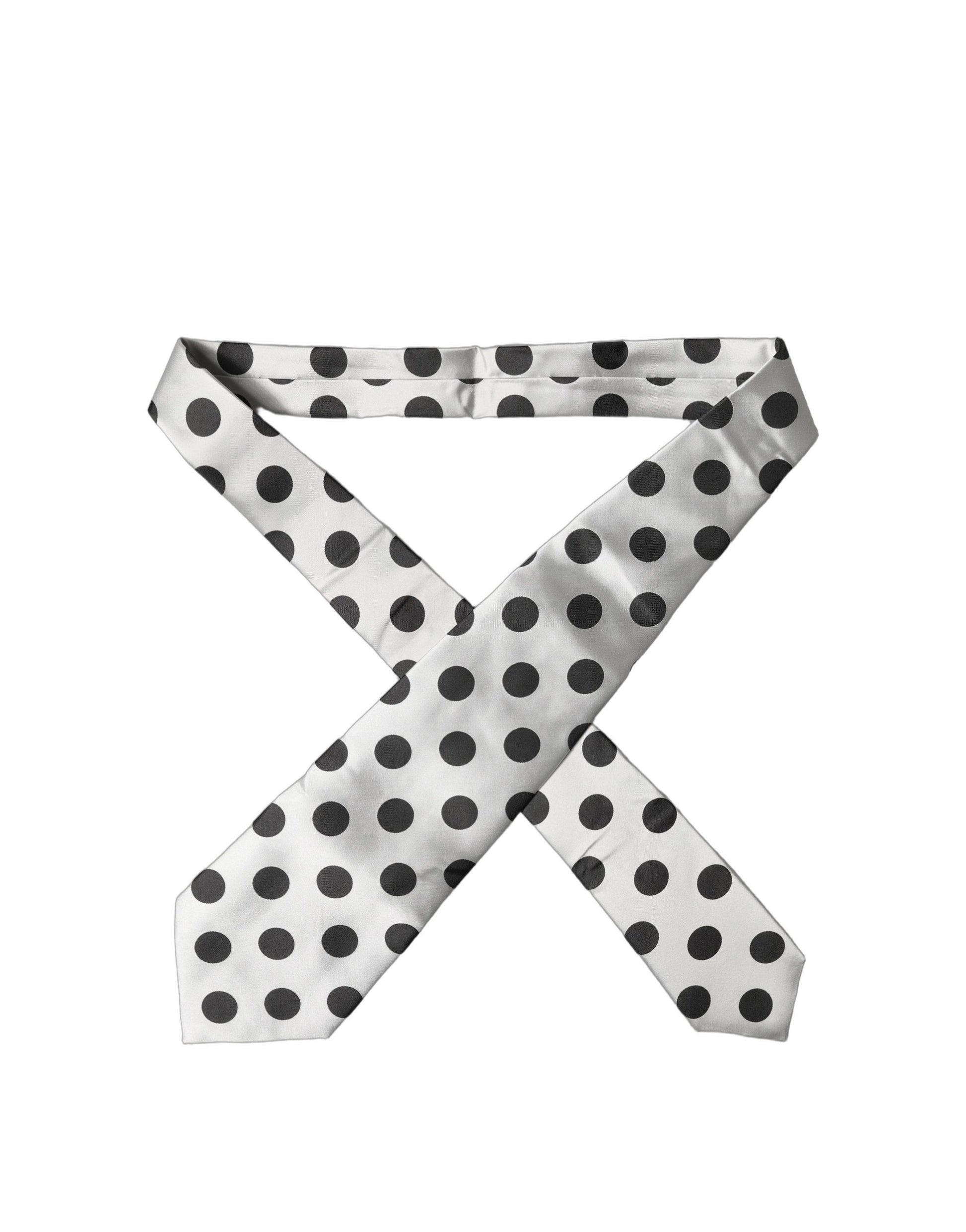 Dolce & Gabbana White Black Polka Dot Silk Adjustable Necktie