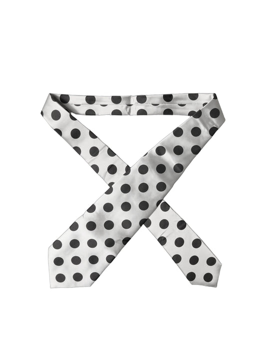 Dolce & Gabbana White Black Polka Dot Silk Adjustable Necktie