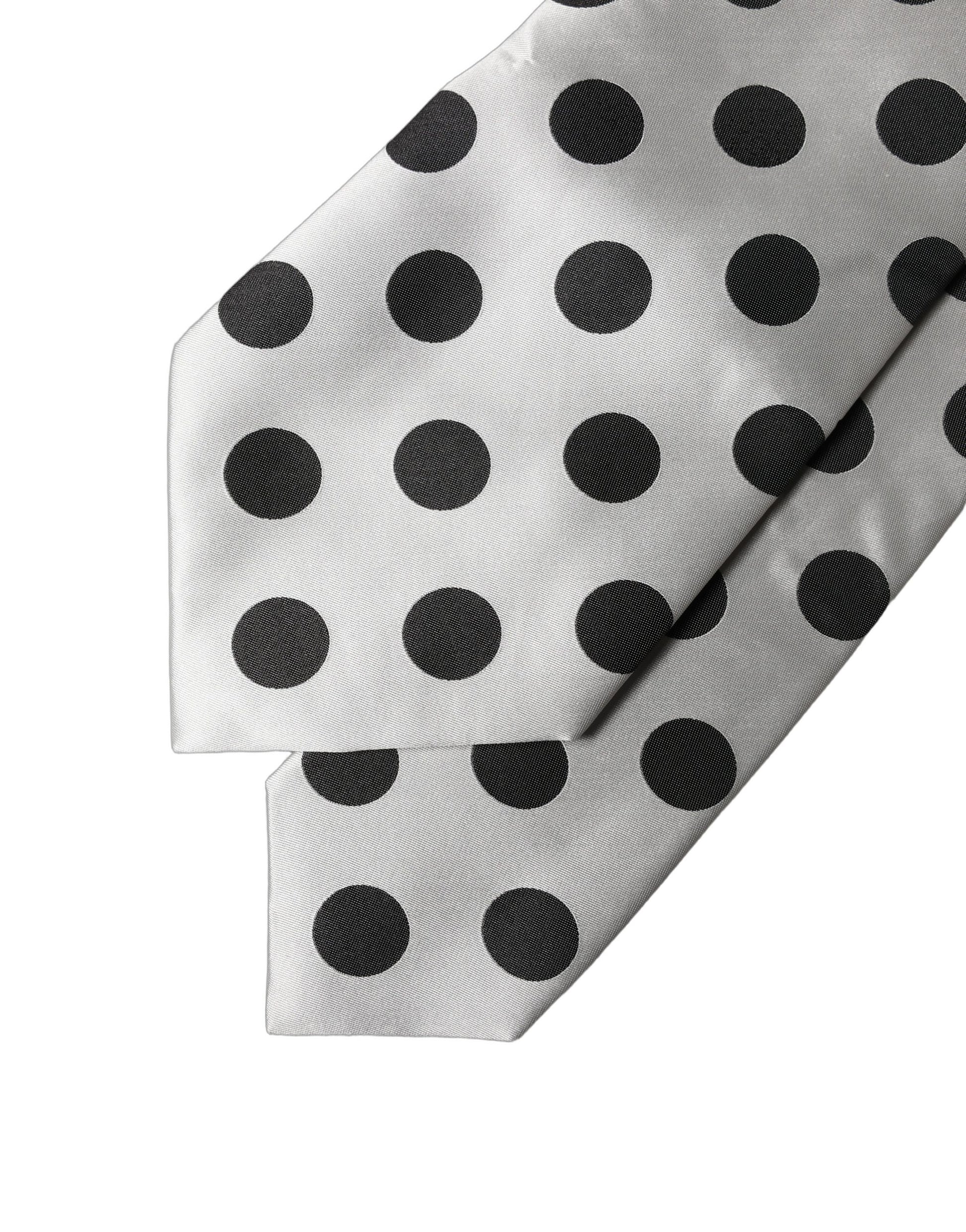 Dolce & Gabbana White Black Polka Dot Silk Adjustable Necktie