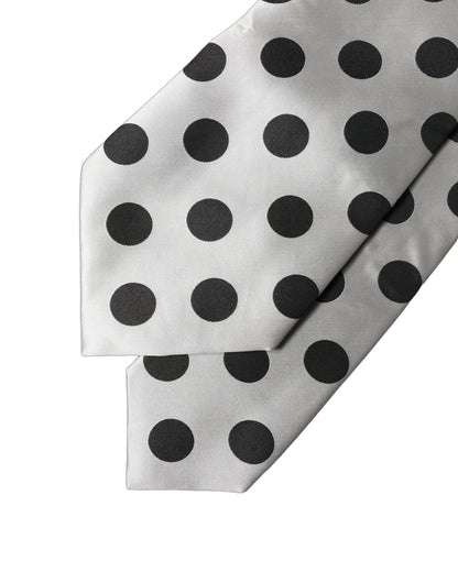 Dolce & Gabbana White Black Polka Dot Silk Adjustable Necktie