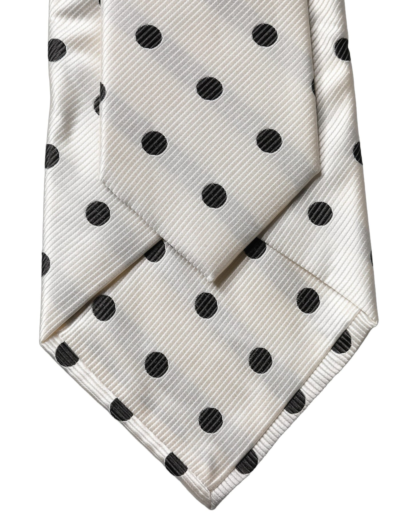 Dolce & Gabbana White Black Polka Dot Silk Adjustable Necktie
