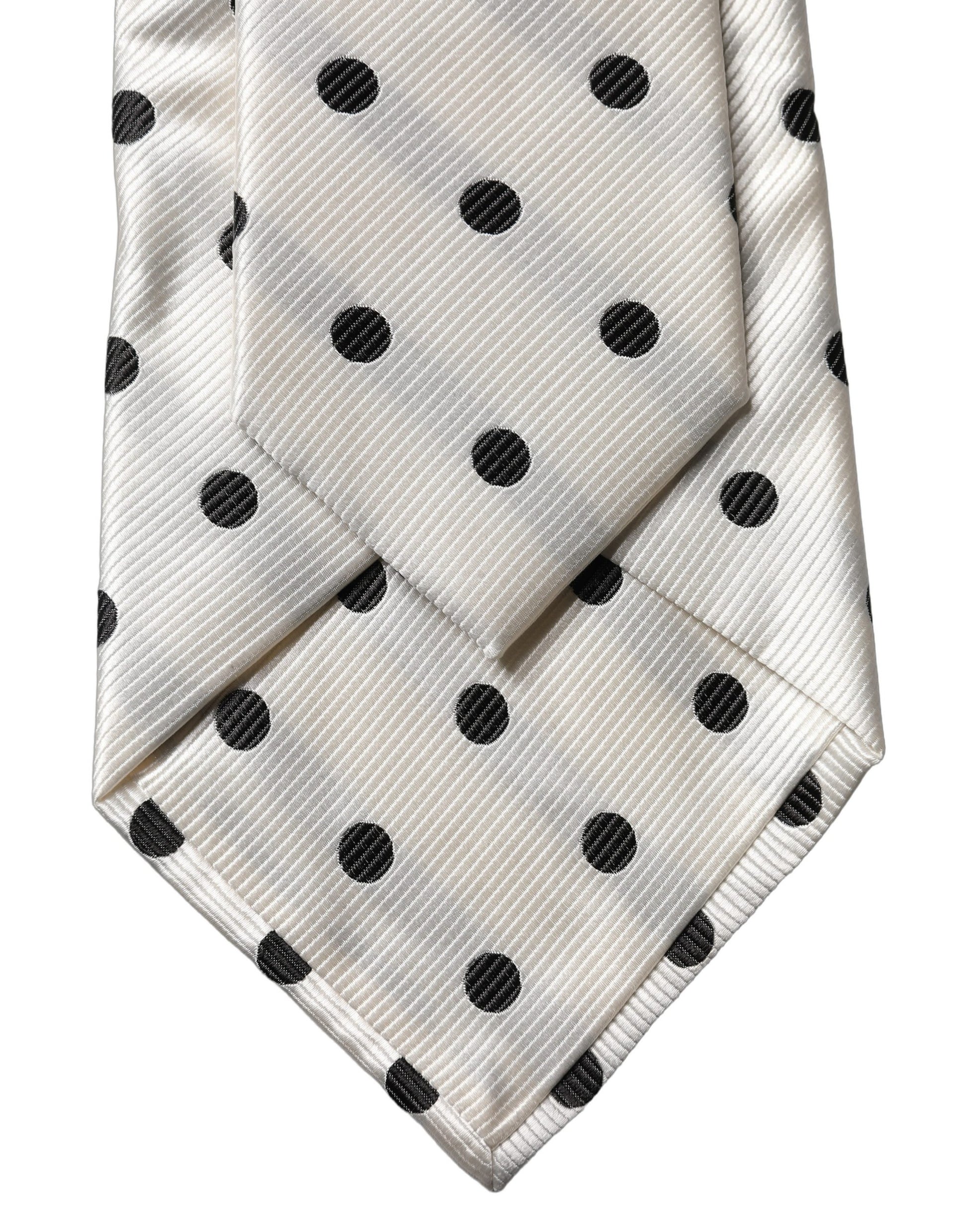 Dolce & Gabbana White Black Polka Dot Silk Adjustable Necktie