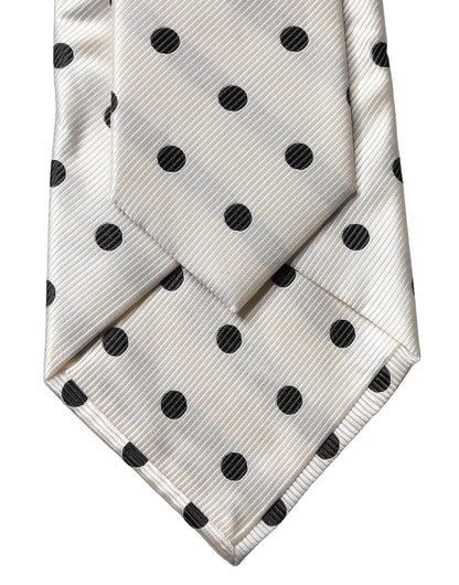 Dolce & Gabbana White Black Polka Dot Silk Adjustable Necktie