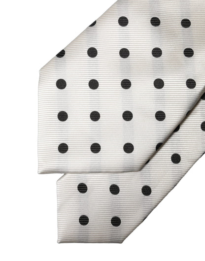 Dolce & Gabbana White Black Polka Dot Silk Adjustable Necktie