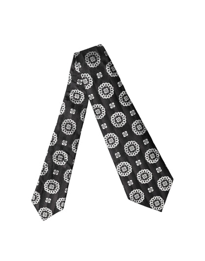 Dolce & Gabbana Black White Floral Silk Adjustable Necktie Tie
