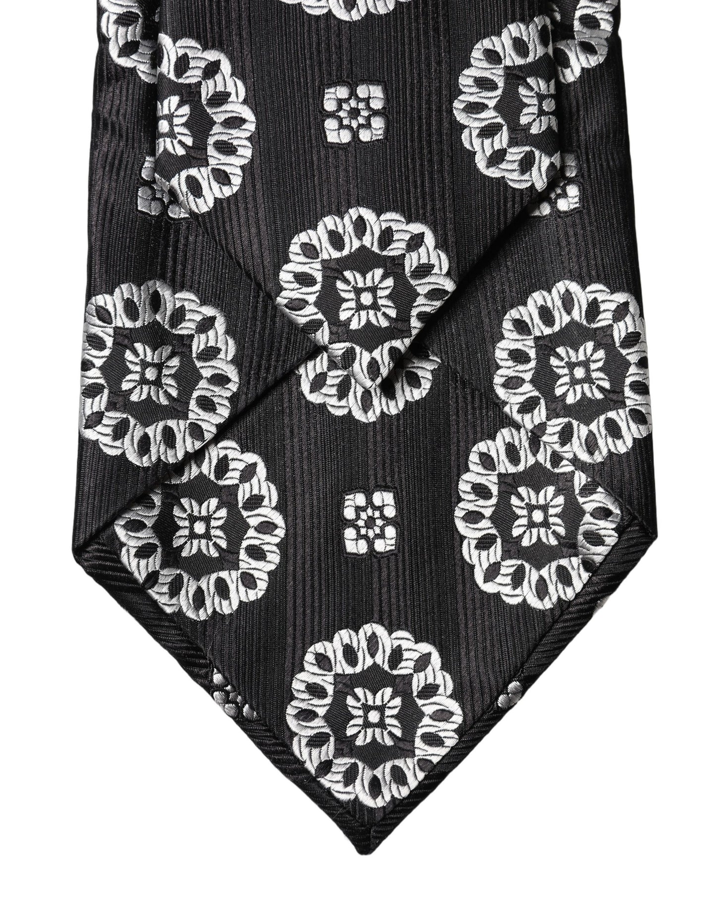 Dolce & Gabbana Black White Floral Silk Adjustable Necktie Tie