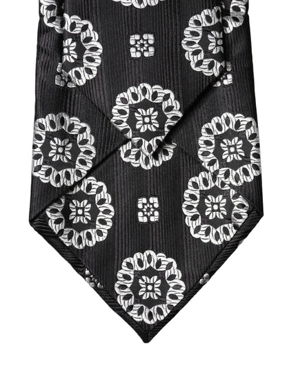 Dolce & Gabbana Black White Floral Silk Adjustable Necktie Tie