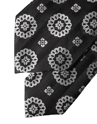 Dolce & Gabbana Black White Floral Silk Adjustable Necktie Tie