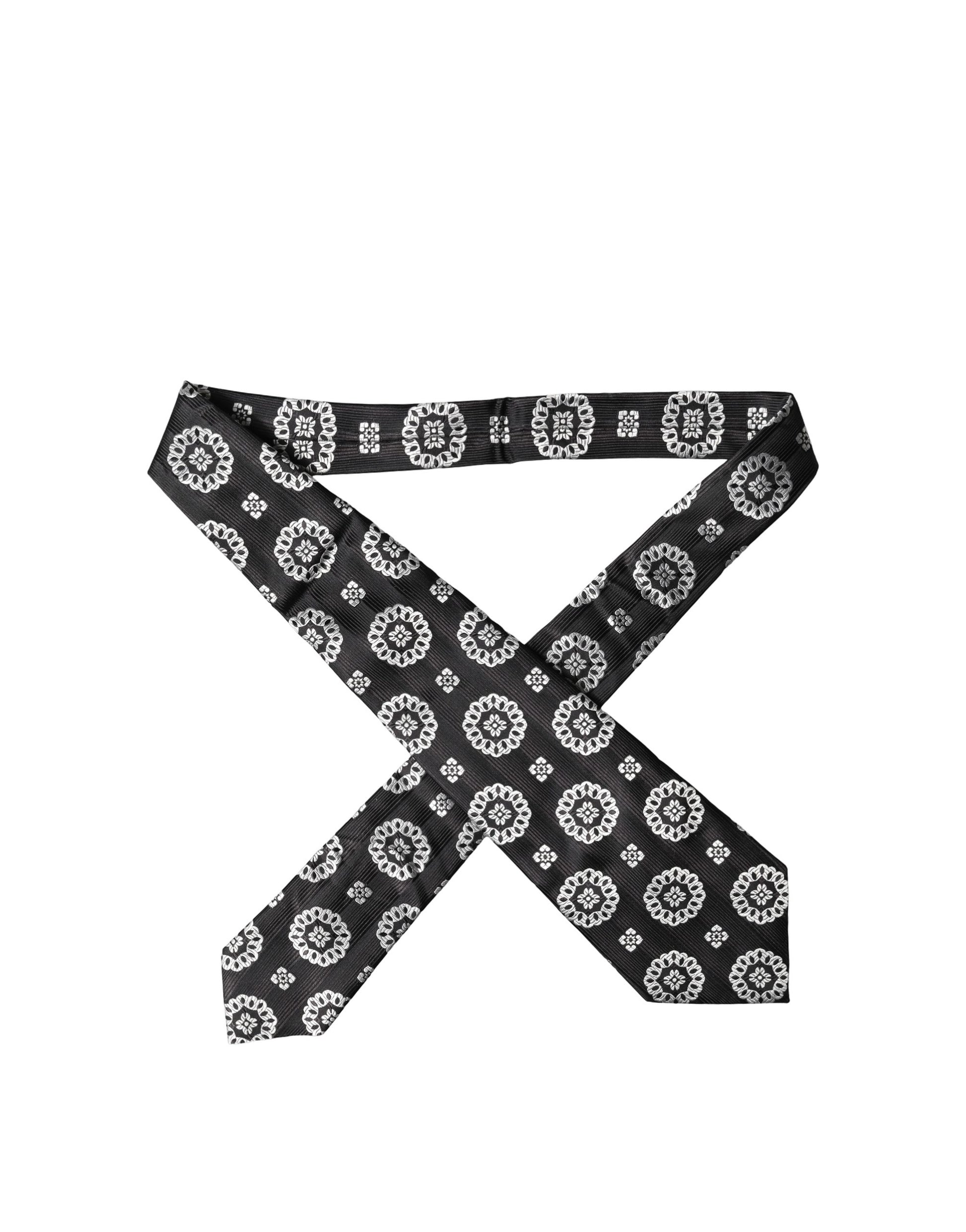 Dolce & Gabbana Black White Floral Silk Adjustable Necktie Tie