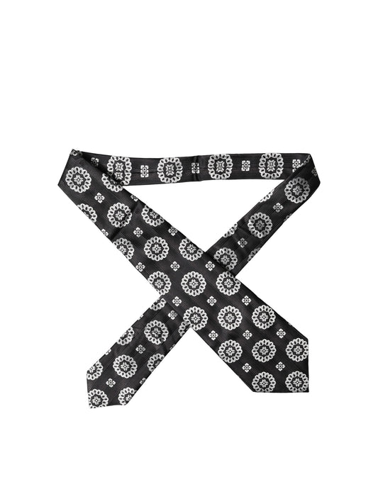 Dolce & Gabbana Black White Floral Silk Adjustable Necktie Tie