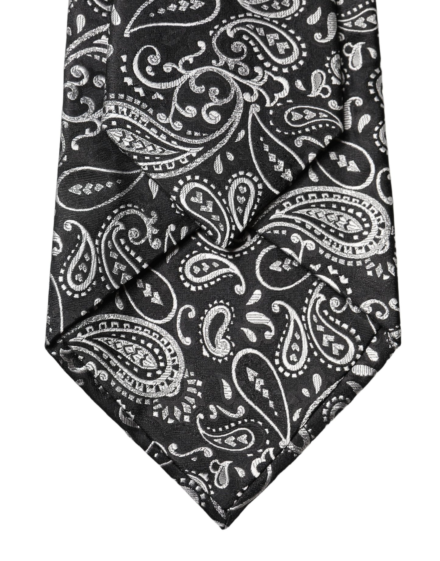 Dolce & Gabbana Black and White Paisley Silk Adjustable Necktie