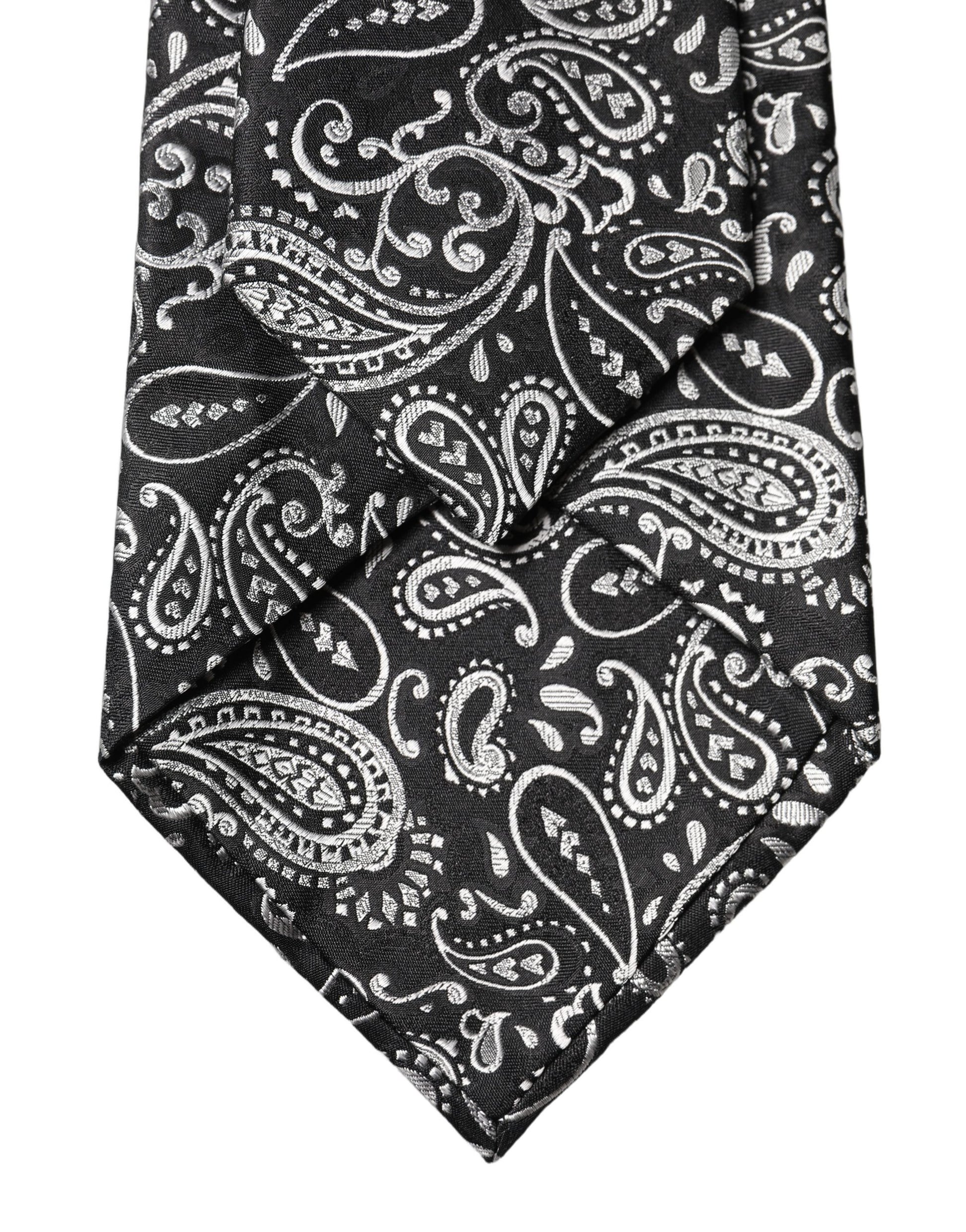 Dolce & Gabbana Black and White Paisley Silk Adjustable Necktie