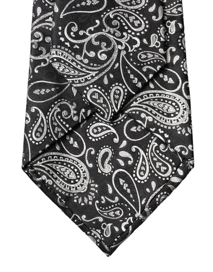 Dolce & Gabbana Black and White Paisley Silk Adjustable Necktie