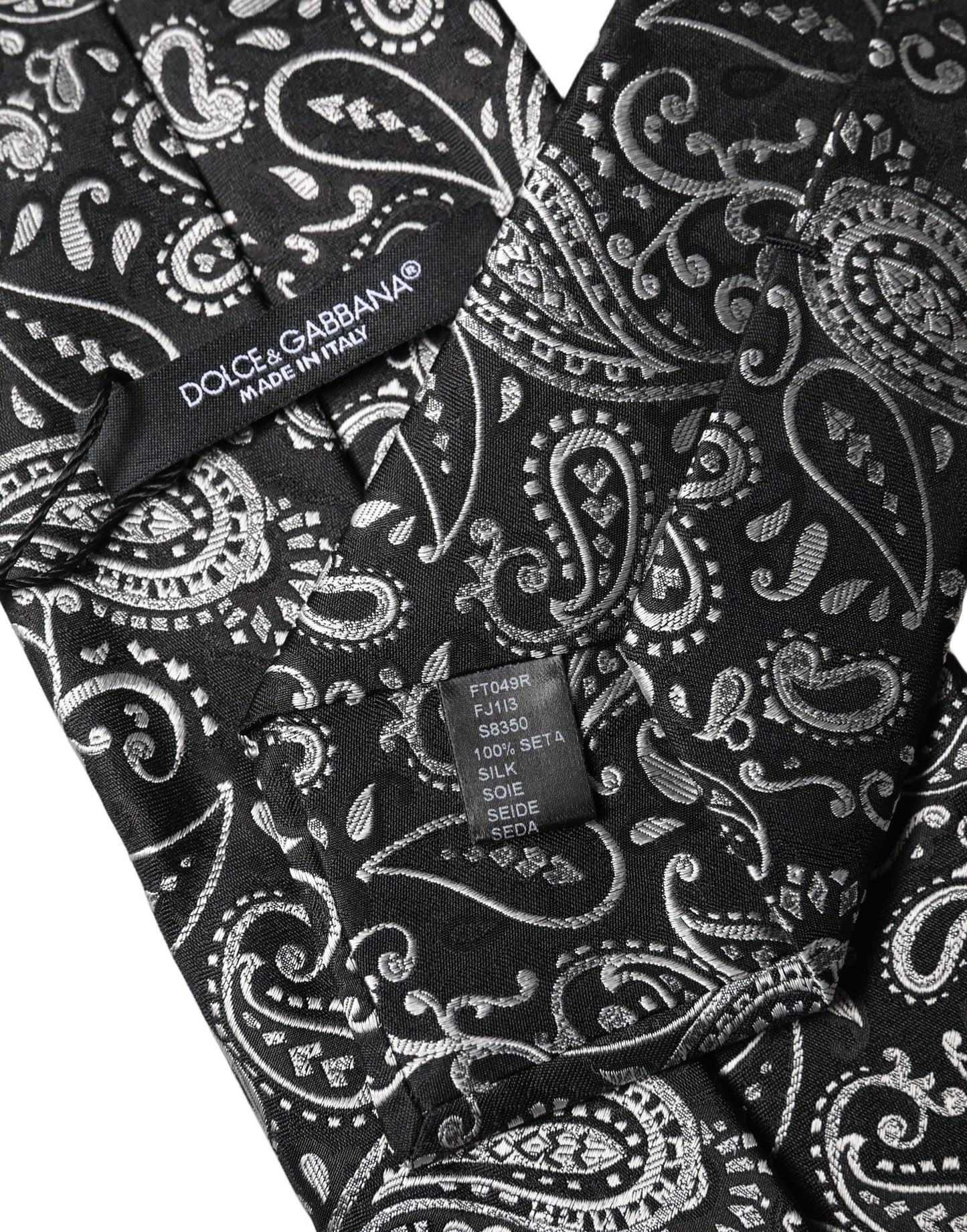 Dolce & Gabbana Black and White Paisley Silk Adjustable Necktie