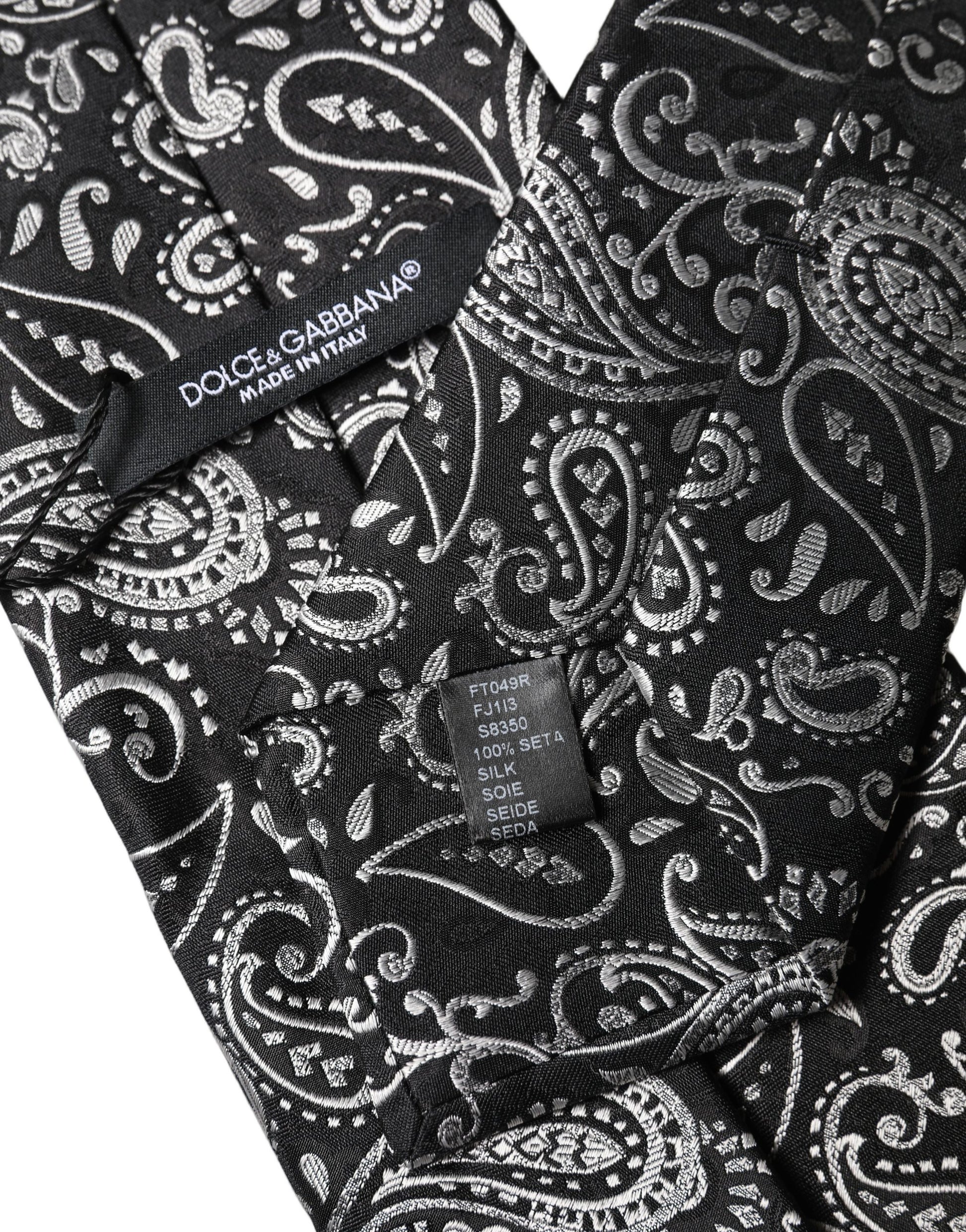 Dolce & Gabbana Black and White Paisley Silk Adjustable Necktie