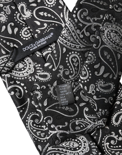 Dolce & Gabbana Black and White Paisley Silk Adjustable Necktie