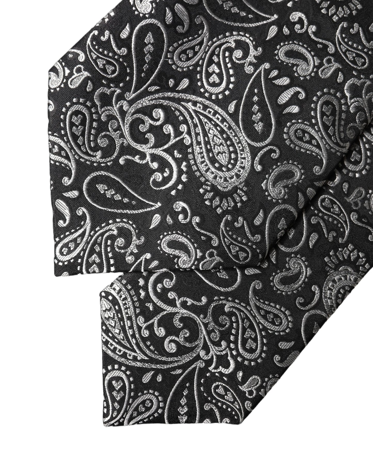 Dolce & Gabbana Black and White Paisley Silk Adjustable Necktie