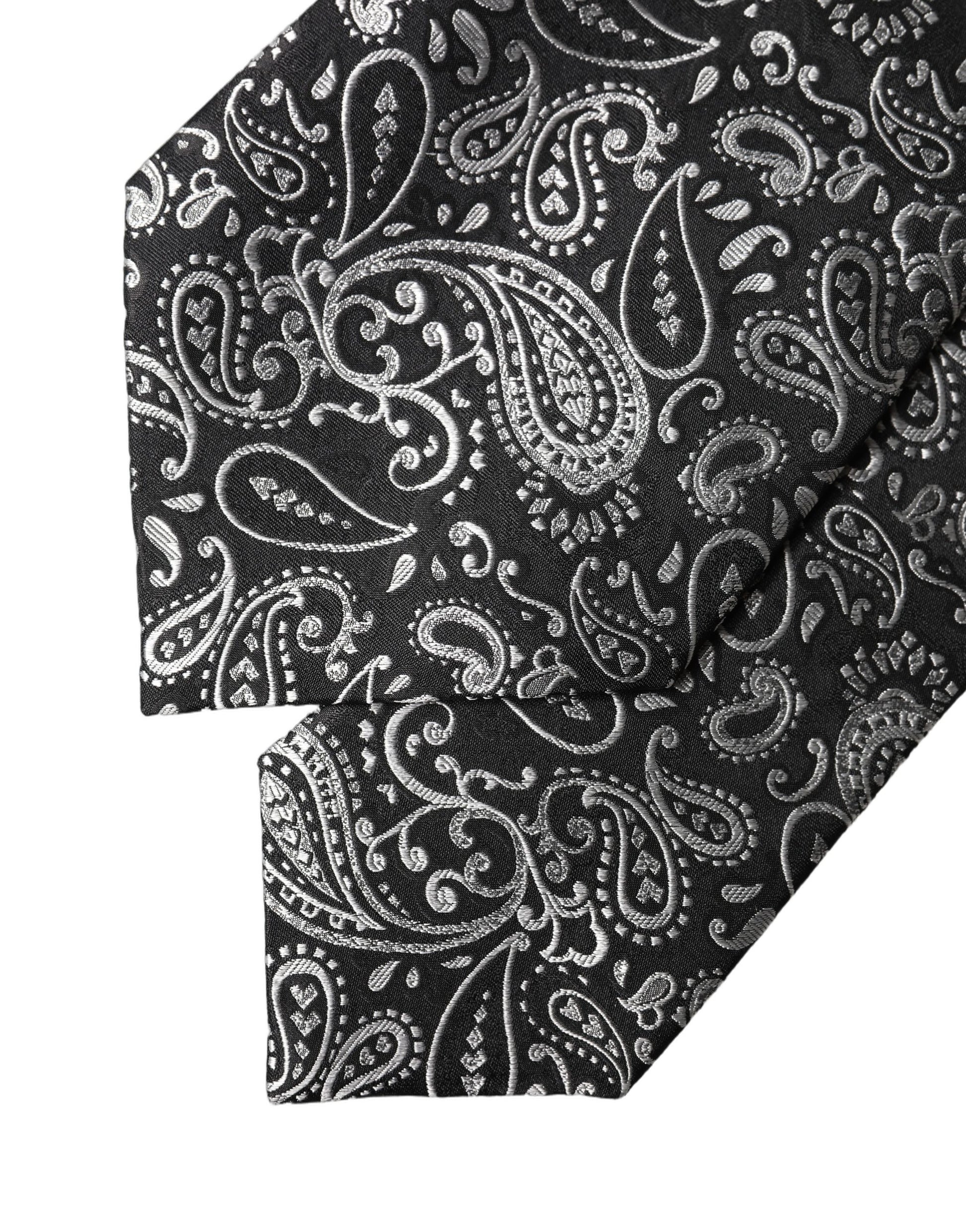 Dolce & Gabbana Black and White Paisley Silk Adjustable Necktie