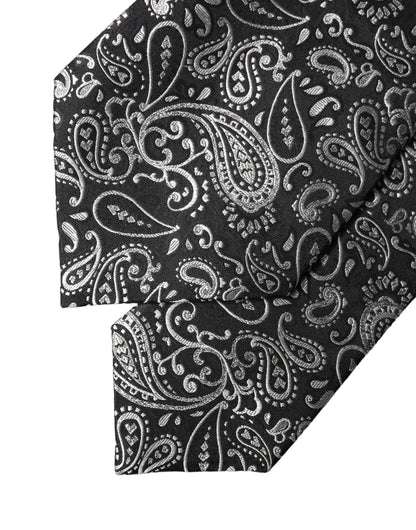 Dolce & Gabbana Black and White Paisley Silk Adjustable Necktie