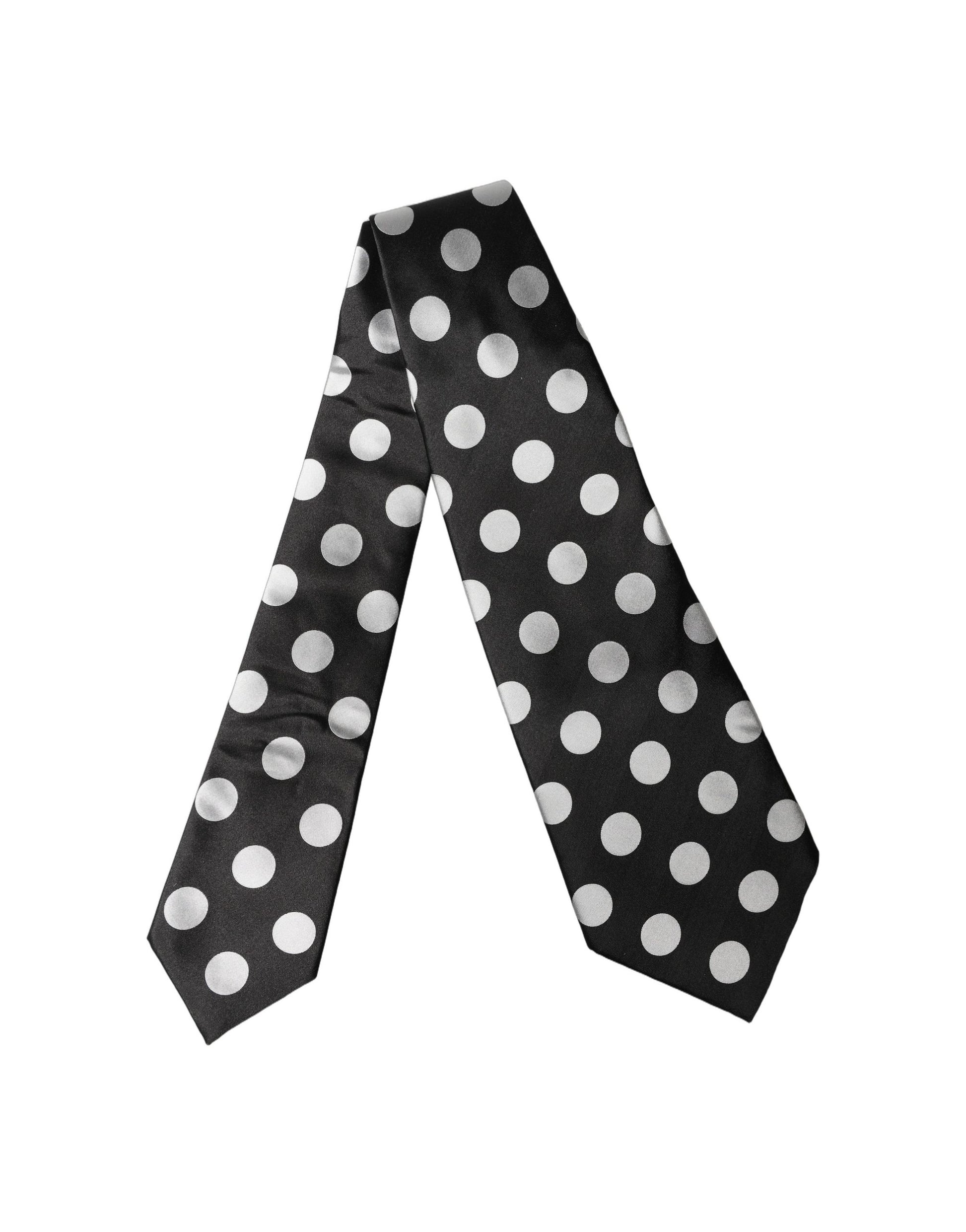 Dolce & Gabbana Black White Polka Dot Silk Adjustable Necktie