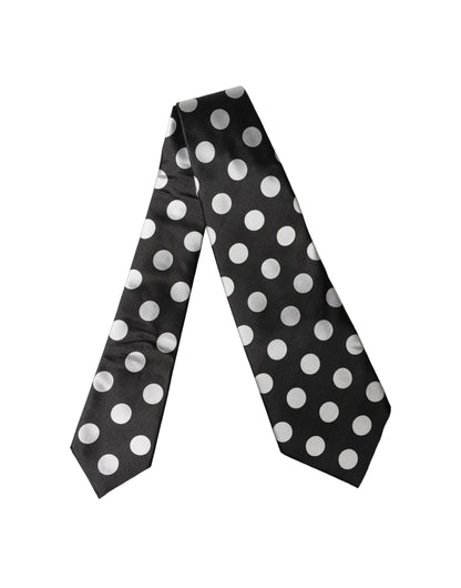 Dolce & Gabbana Black White Polka Dot Silk Adjustable Necktie