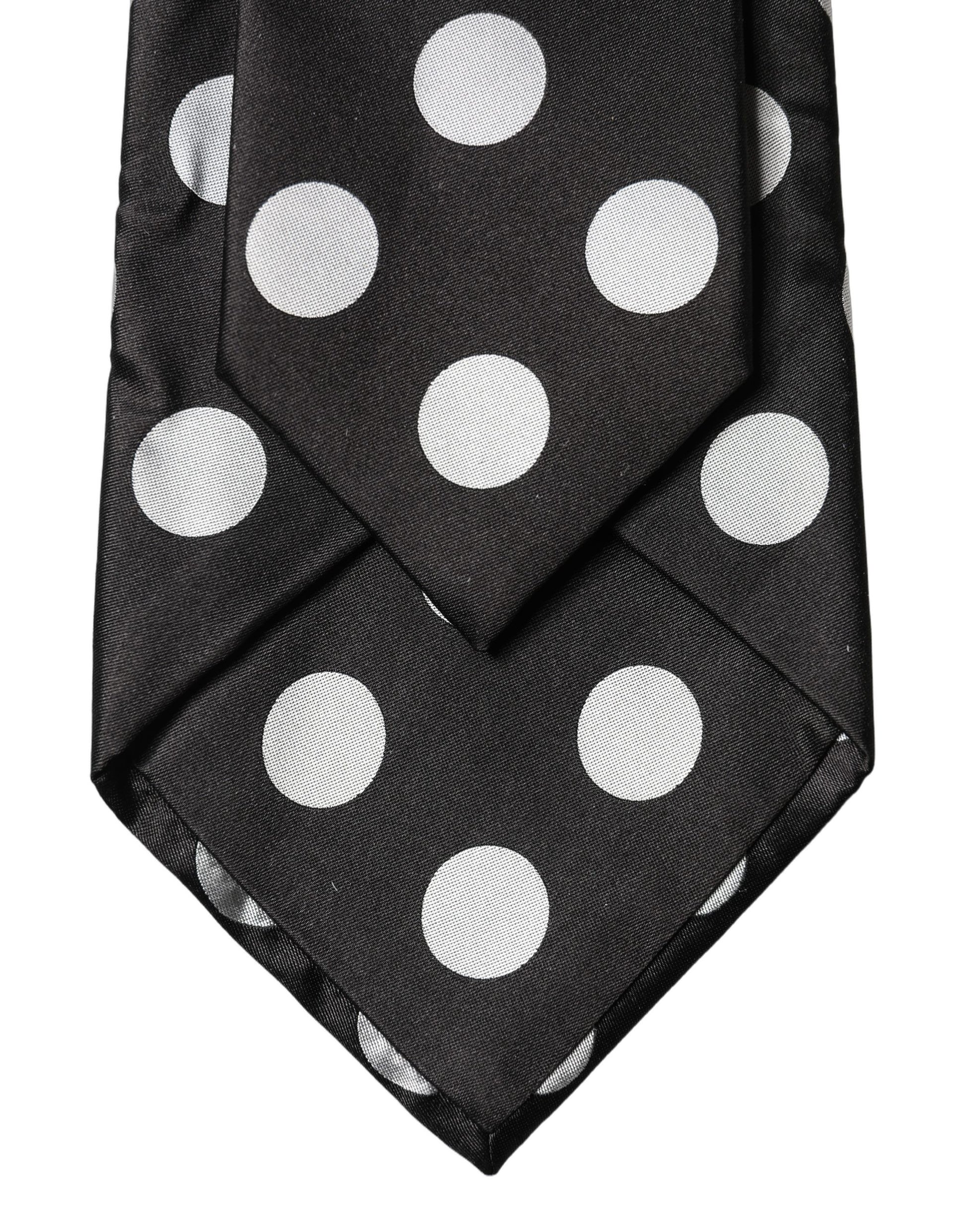 Dolce & Gabbana Black White Polka Dot Silk Adjustable Necktie