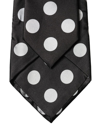 Dolce & Gabbana Black White Polka Dot Silk Adjustable Necktie