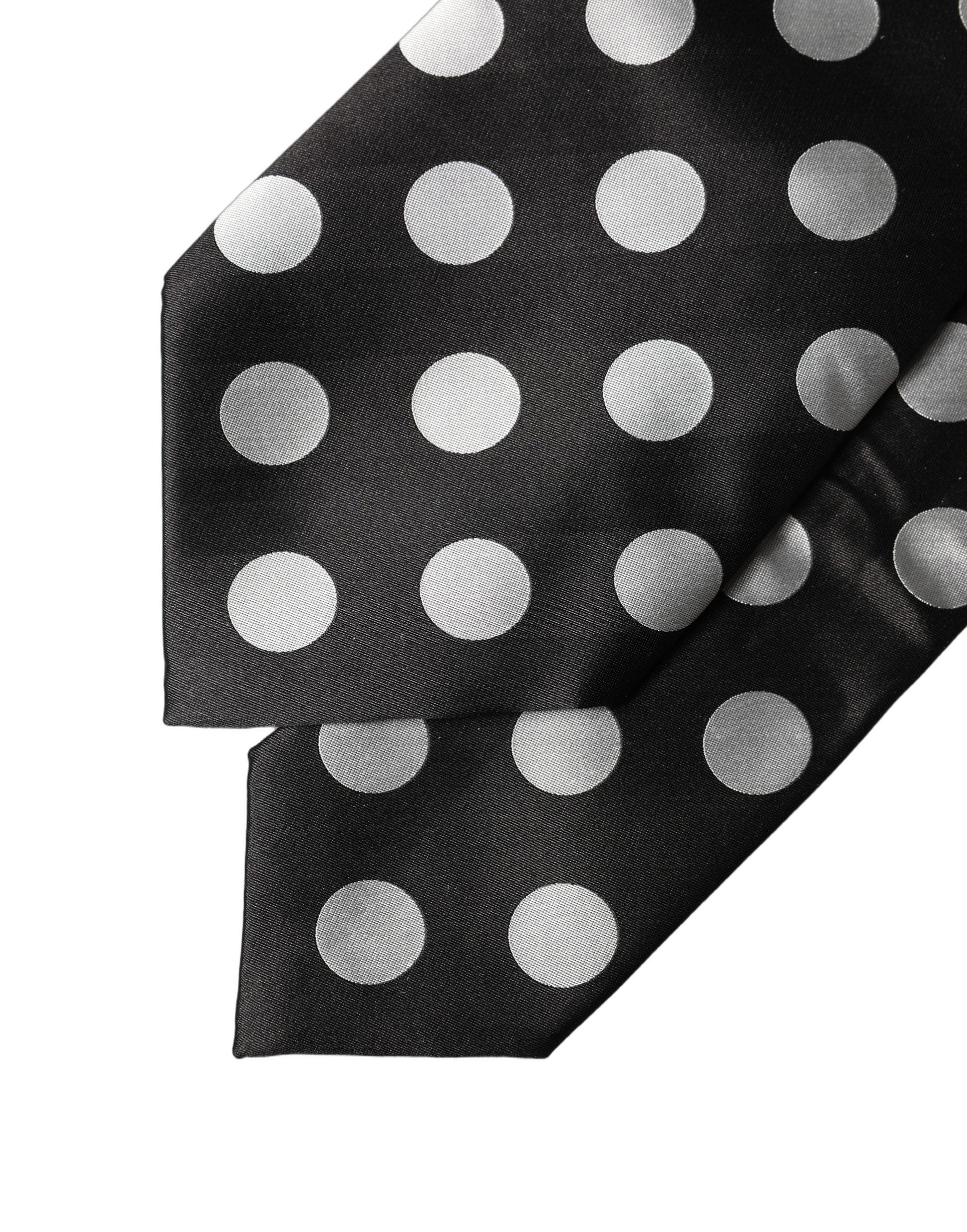 Dolce & Gabbana Black White Polka Dot Silk Adjustable Necktie