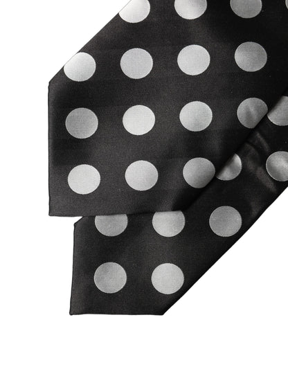 Dolce & Gabbana Black White Polka Dot Silk Adjustable Necktie