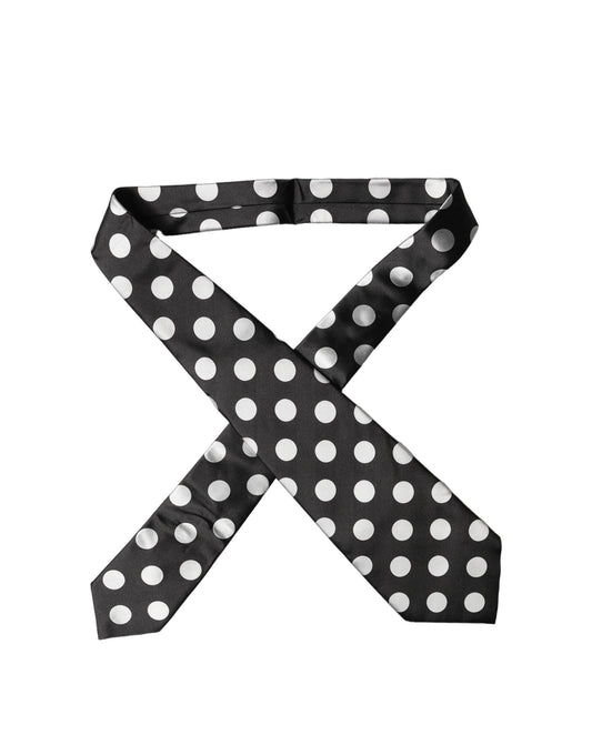 Dolce & Gabbana Black White Polka Dot Silk Adjustable Necktie