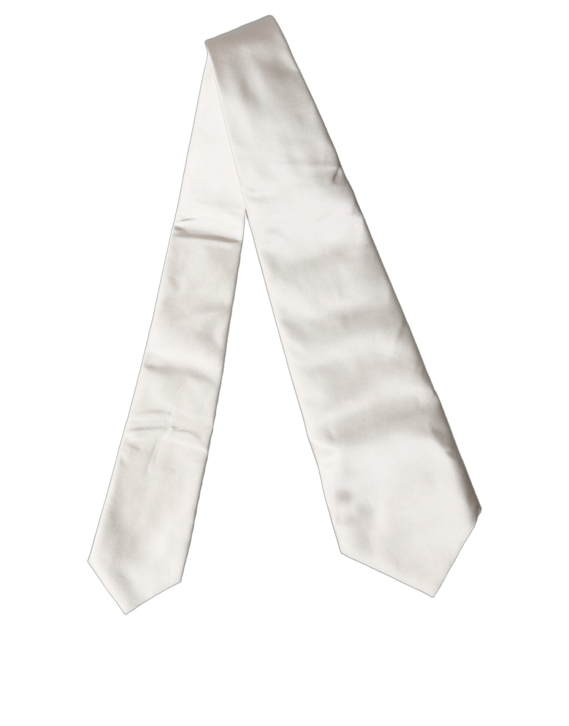 Dolce & Gabbana Off White Solid Silk Adjustable Tied Necktie