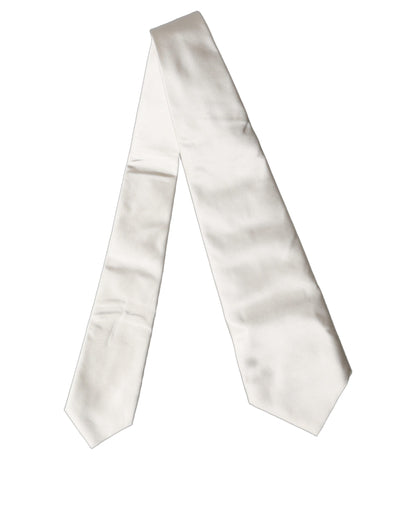 Dolce & Gabbana Off White Solid Silk Adjustable Tied Necktie