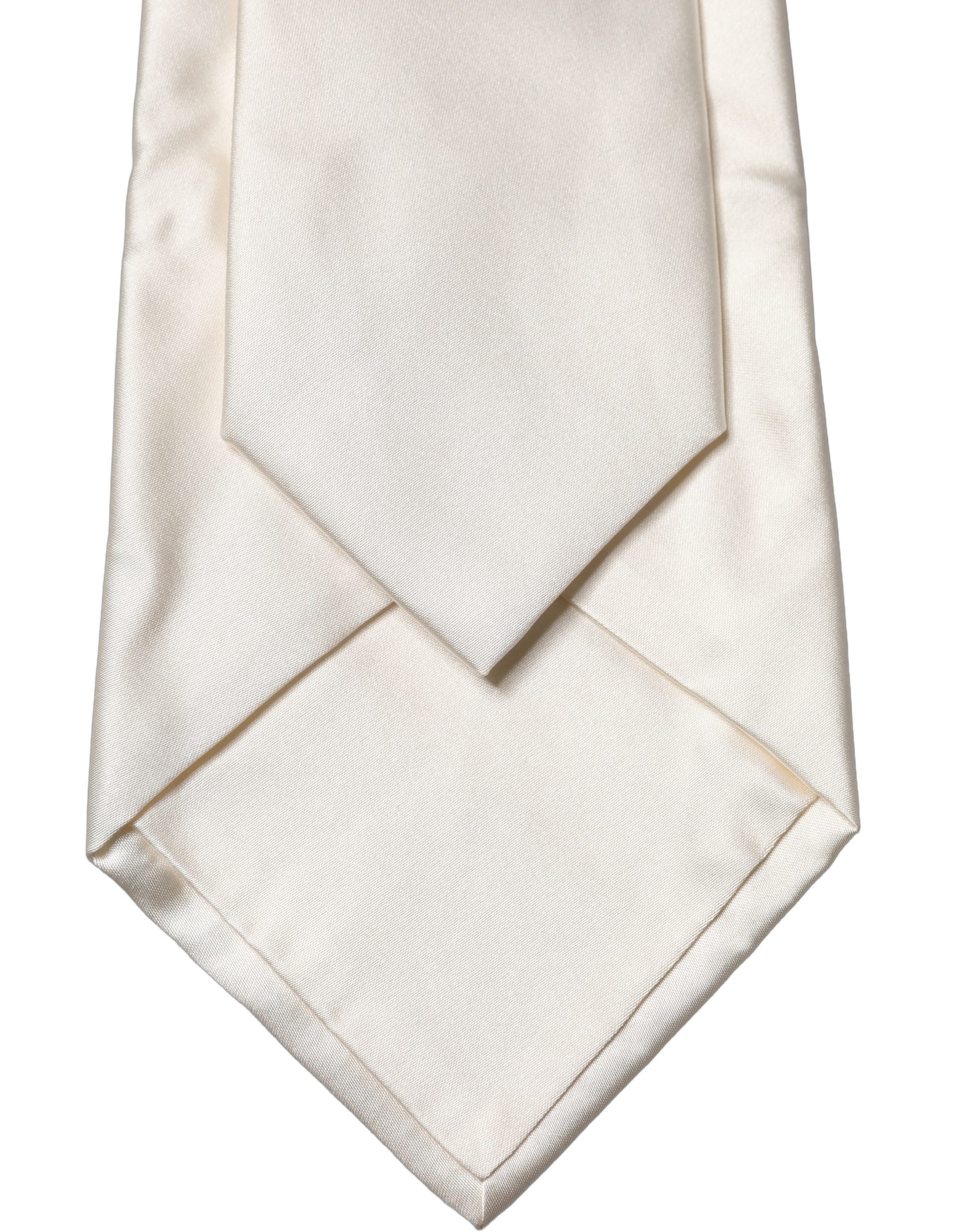 Dolce & Gabbana Off White Solid Silk Adjustable Tied Necktie
