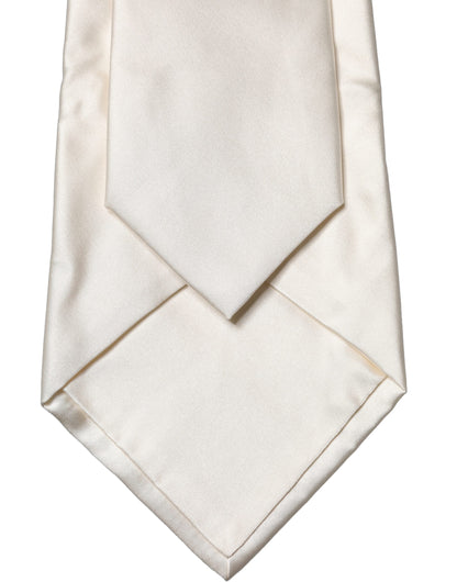 Dolce & Gabbana Off White Solid Silk Adjustable Tied Necktie
