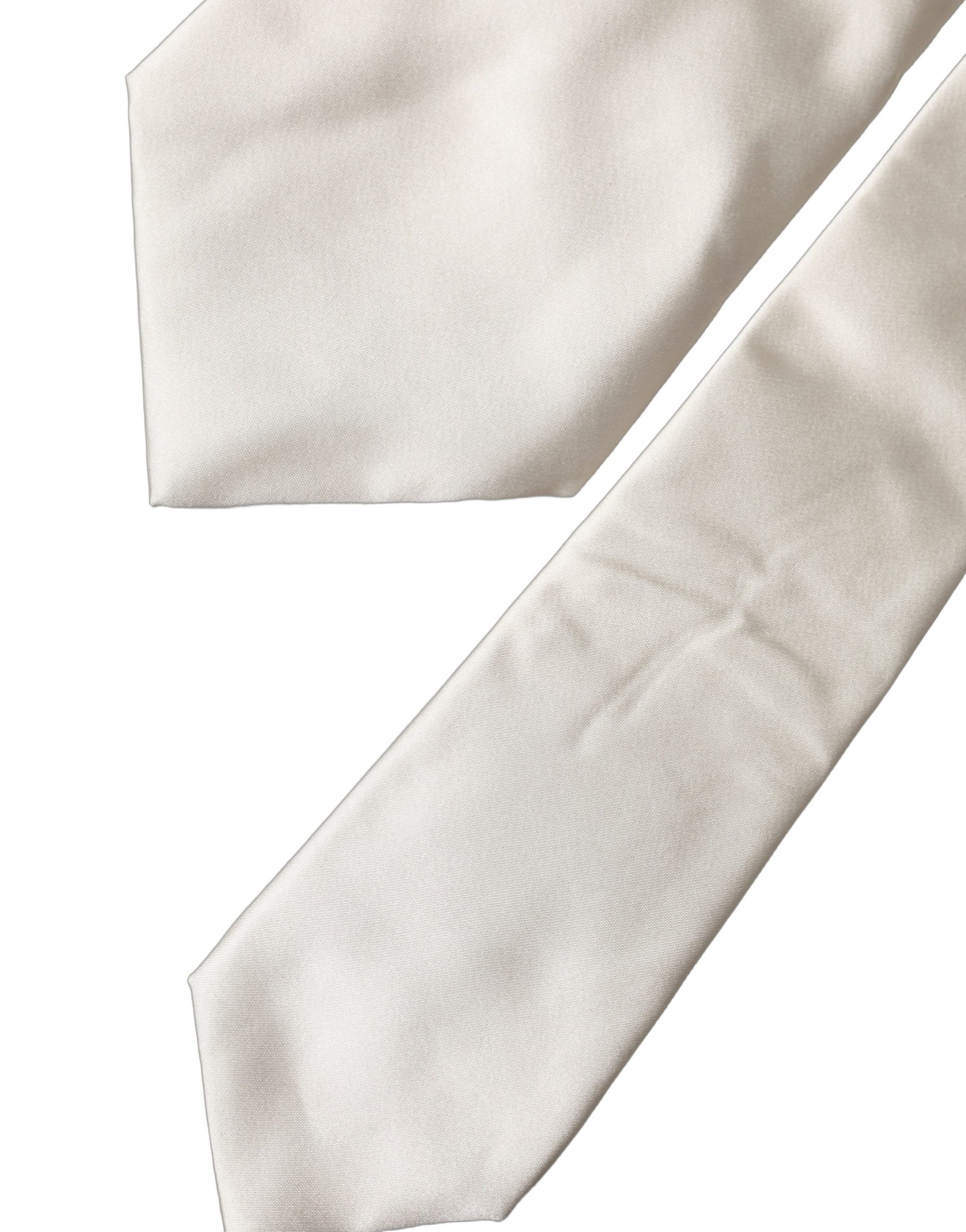 Dolce & Gabbana Off White Solid Silk Adjustable Tied Necktie