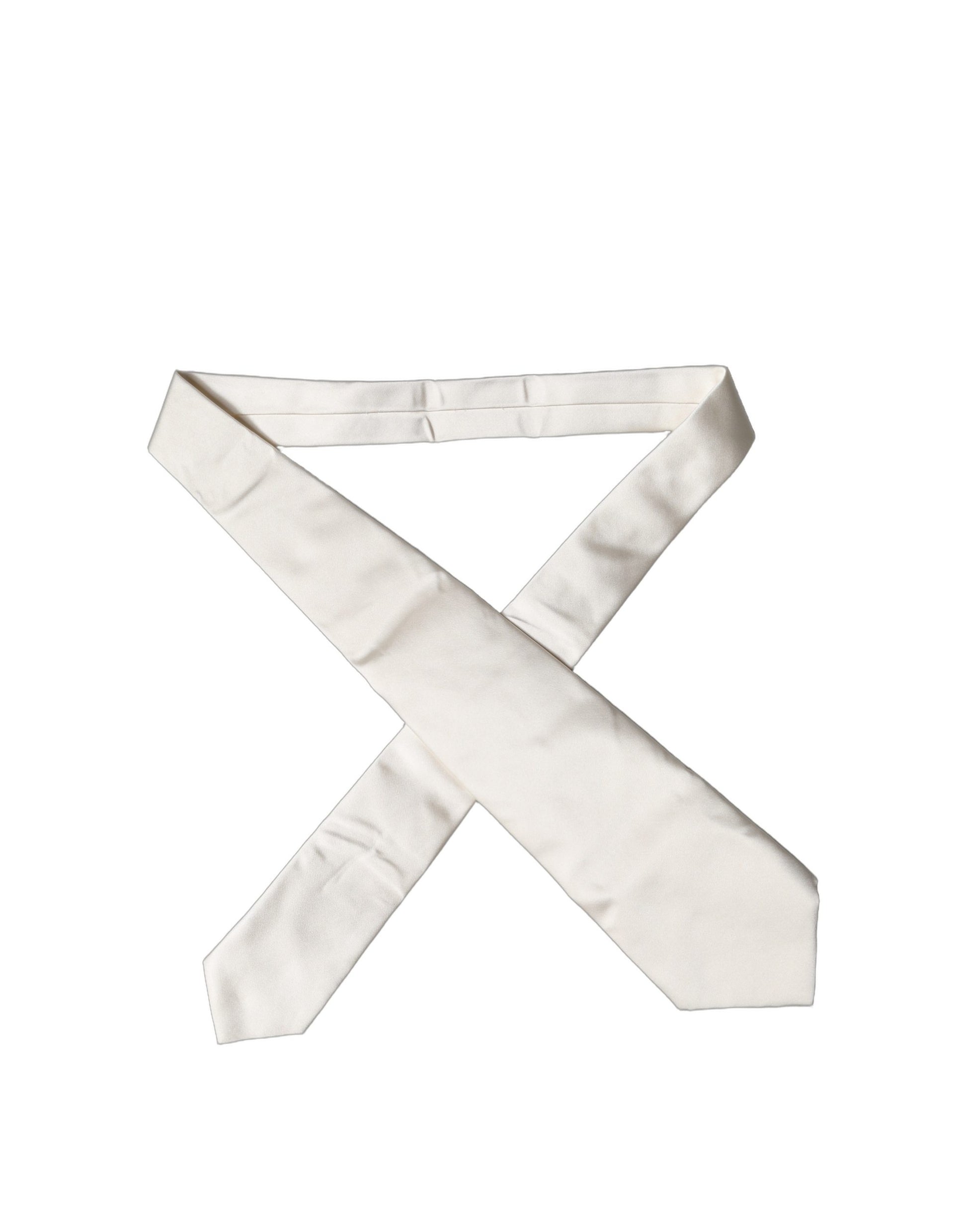 Dolce & Gabbana Off White Solid Silk Adjustable Tied Necktie