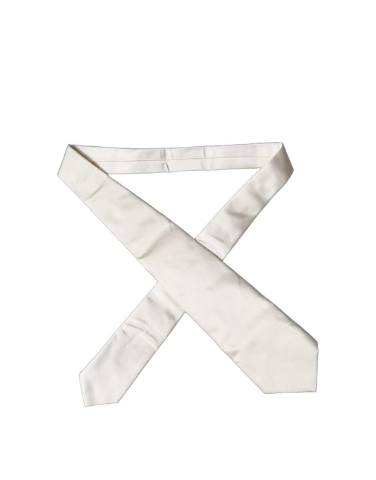 Dolce & Gabbana Off White Solid Silk Adjustable Tied Necktie