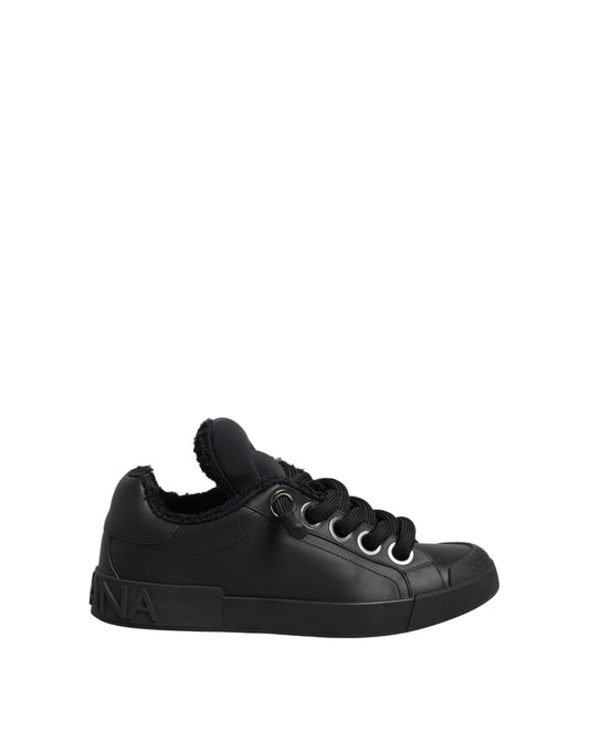Dolce & Gabbana Black Leather Low Top Portofino Sneakers