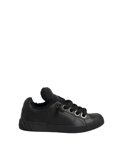 Dolce & Gabbana Black Leather Low Top Portofino Sneakers