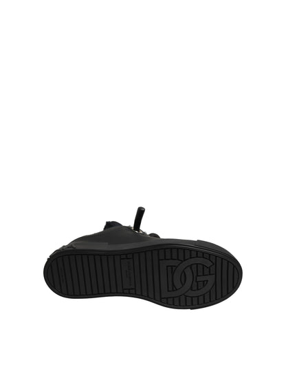 Dolce & Gabbana Black Leather Low Top Portofino Sneakers