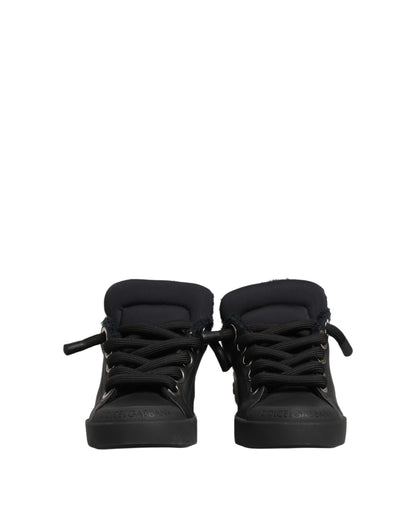 Dolce & Gabbana Black Leather Low Top Portofino Sneakers