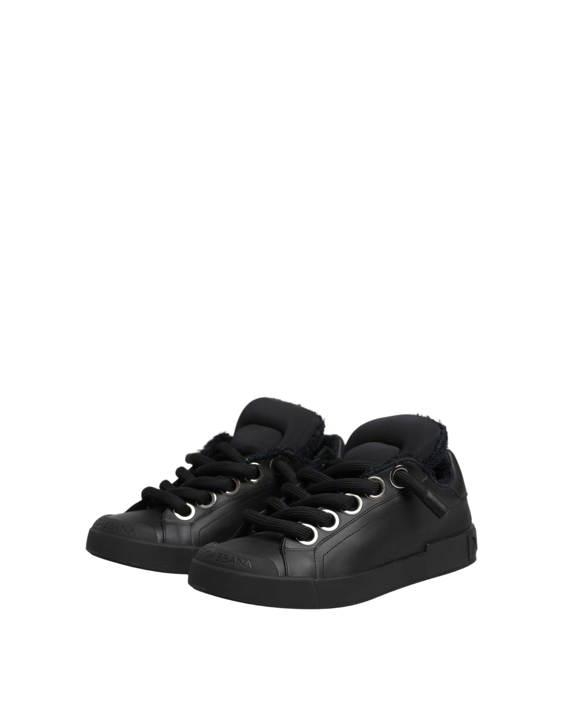 Dolce & Gabbana Black Leather Low Top Portofino Sneakers