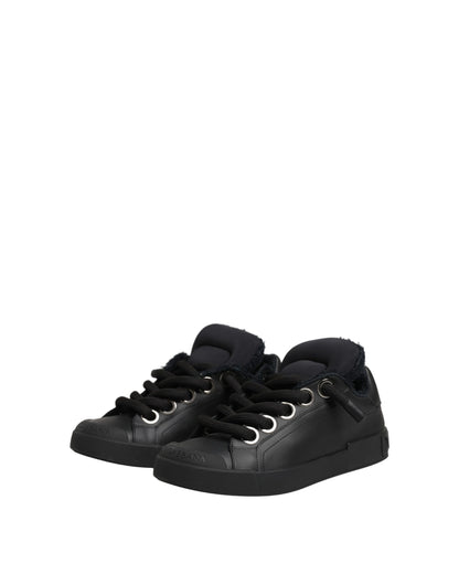 Dolce & Gabbana Black Leather Low Top Portofino Sneakers