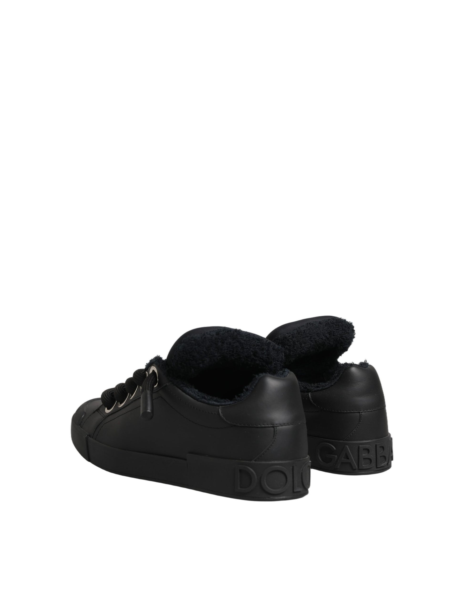 Dolce & Gabbana Black Leather Low Top Portofino Sneakers