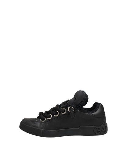 Dolce & Gabbana Black Leather Low Top Portofino Sneakers