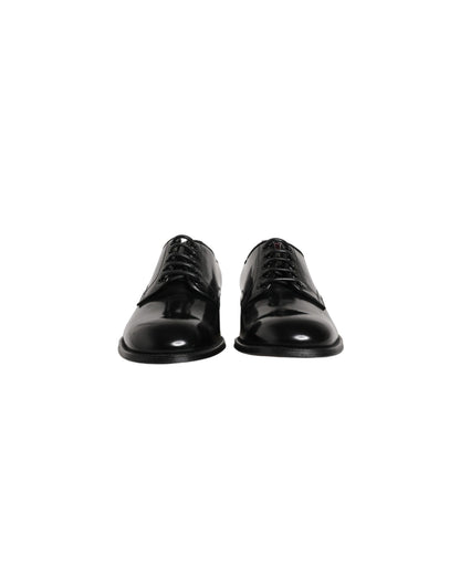 Dolce & Gabbana Black Calfskin Leather Derby Dress Shoes